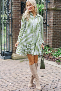 Share Your Story Olive Gingham Shirt Dress