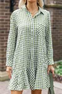Share Your Story Olive Gingham Shirt Dress