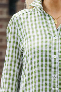 Share Your Story Olive Gingham Shirt Dress