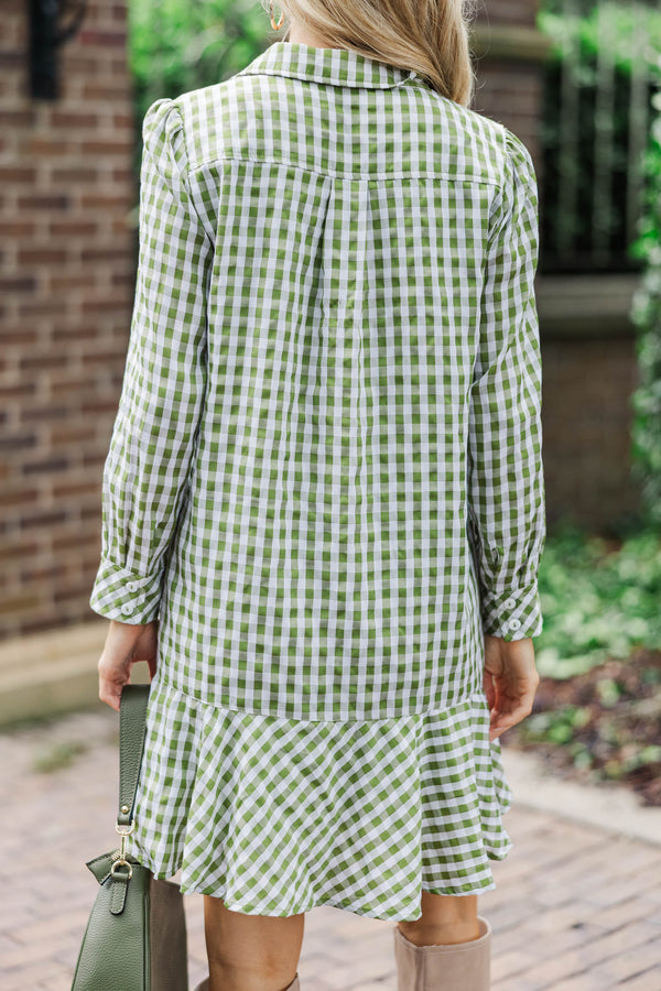 Share Your Story Olive Gingham Shirt Dress