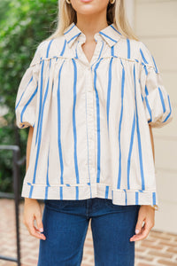 Better Than You Know Blue Striped Puff Sleeve Blouse