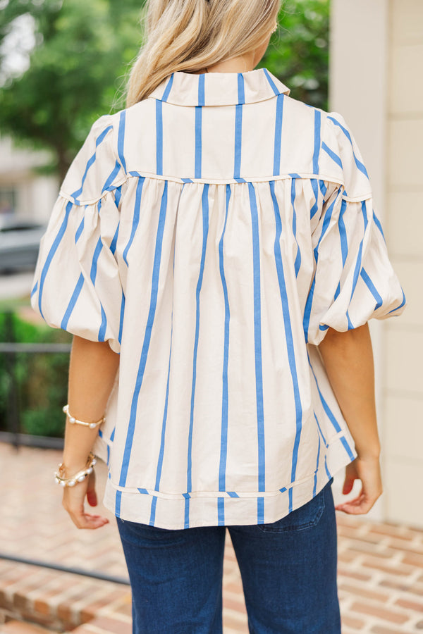 Better Than You Know Blue Striped Puff Sleeve Blouse