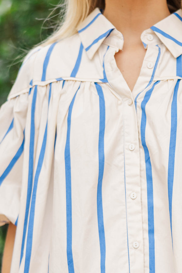 Better Than You Know Blue Striped Puff Sleeve Blouse