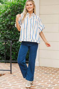 Better Than You Know Blue Striped Puff Sleeve Blouse