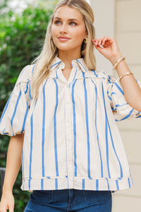 Better Than You Know Blue Striped Puff Sleeve Blouse