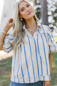 Better Than You Know Blue Striped Puff Sleeve Blouse