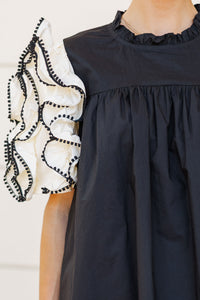 There For It Black Ruffled Dress