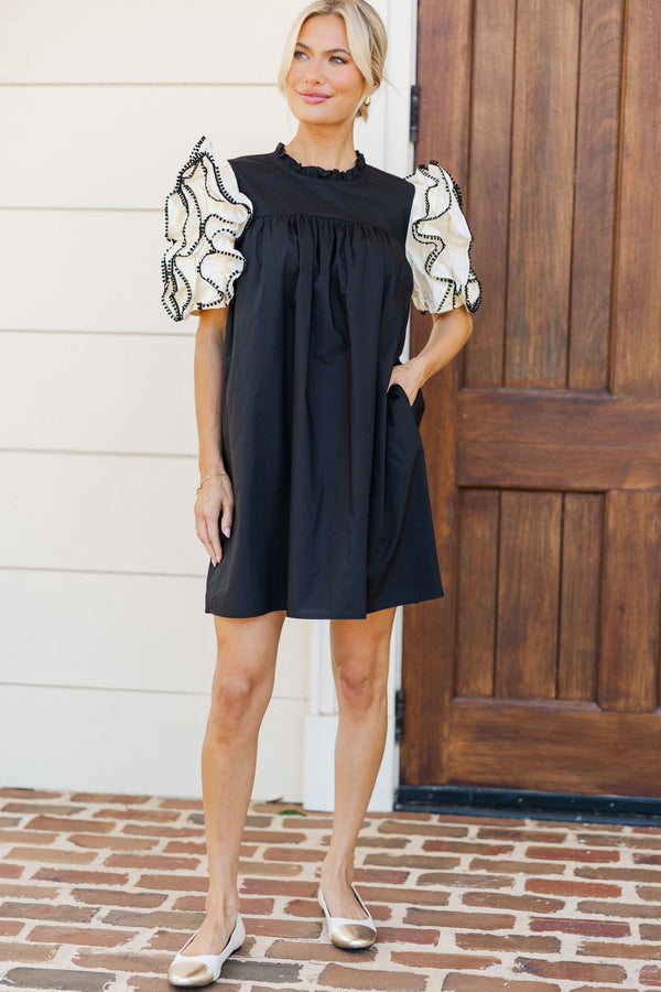 There For It Black Ruffled Dress