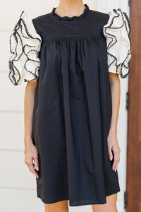 There For It Black Ruffled Dress
