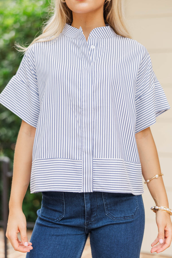 Cast Your Cares Navy Striped Blouse