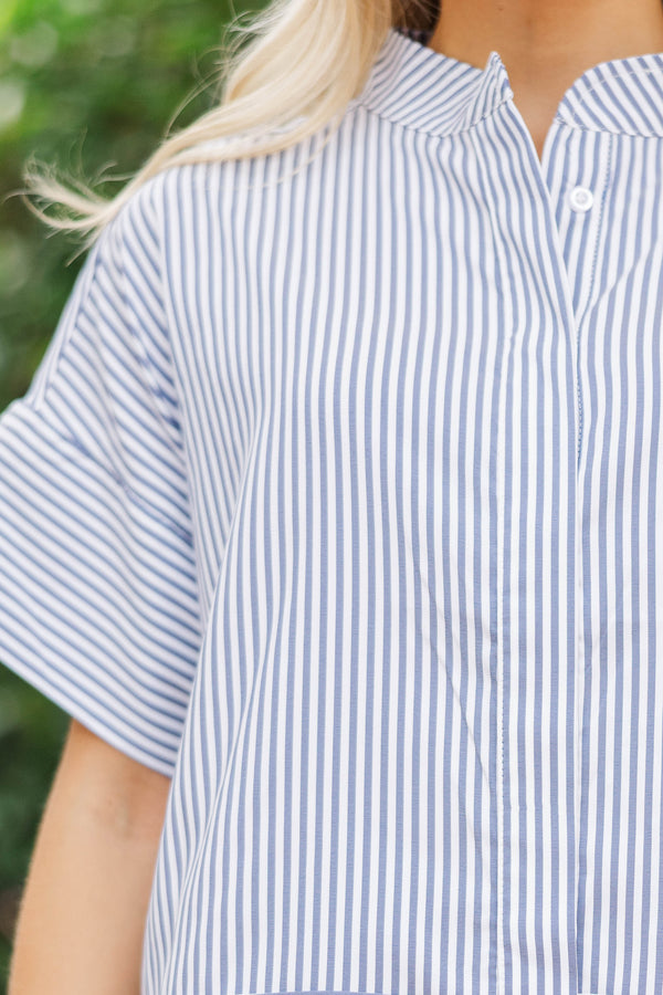 Cast Your Cares Navy Striped Blouse