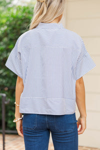 Cast Your Cares Navy Striped Blouse