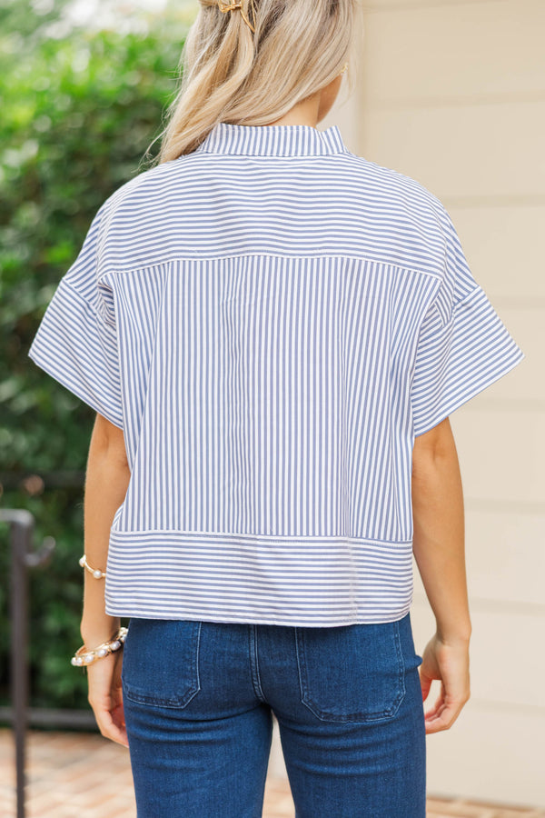 Cast Your Cares Navy Striped Blouse