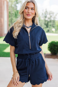 Off Duty Darling Navy Scalloped Romper