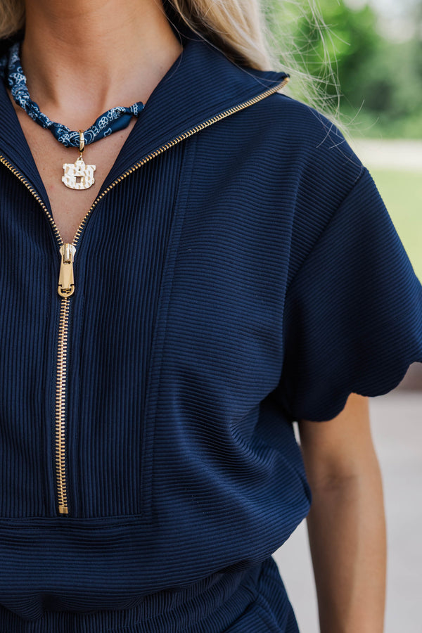 Off Duty Darling Navy Scalloped Romper