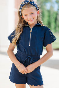 Girls: Off Duty Darling Navy Scalloped Romper