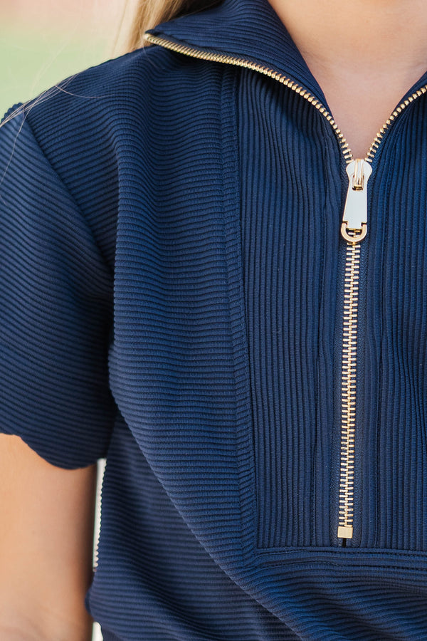 Girls: Off Duty Darling Navy Scalloped Romper