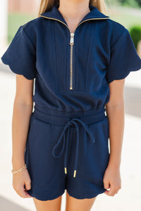 Girls: Off Duty Darling Navy Scalloped Romper