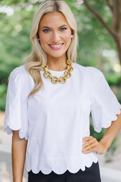 Refined Touch White Scalloped Trim Blouse – Shop the Mint