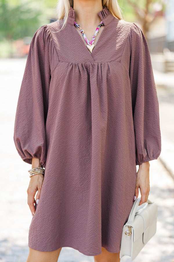 Above And Beyond Brown Textured Shift Dress