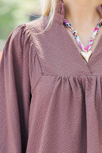 Above And Beyond Brown Textured Shift Dress