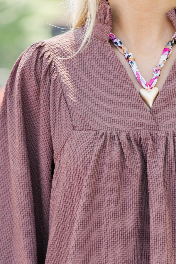 Above And Beyond Brown Textured Shift Dress