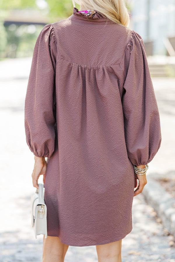 Above And Beyond Brown Textured Shift Dress