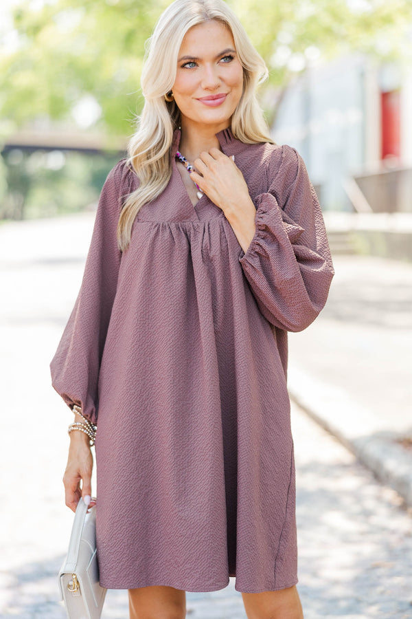 Above And Beyond Brown Textured Shift Dress