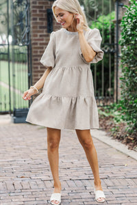 Cherished Moments Oatmeal Tweed Babydoll Dress
