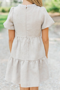 Girls: Cherished Moments Oatmeal Tweed Babydoll Dress