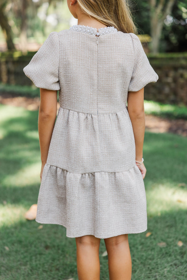 Girls: Cherished Moments Oatmeal Tweed Babydoll Dress