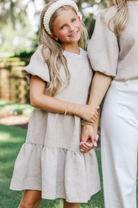 Girls: Cherished Moments Oatmeal Tweed Babydoll Dress