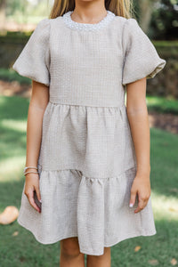 Girls: Cherished Moments Oatmeal Tweed Babydoll Dress