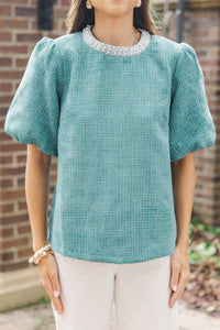 Calling On You Teal Tweed Blouse