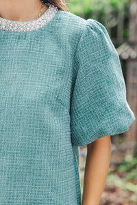 Calling On You Teal Tweed Blouse