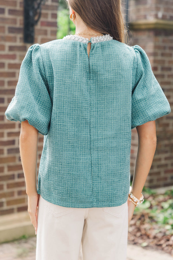 Calling On You Teal Tweed Blouse