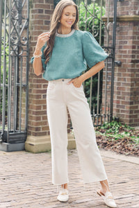 Calling On You Teal Tweed Blouse