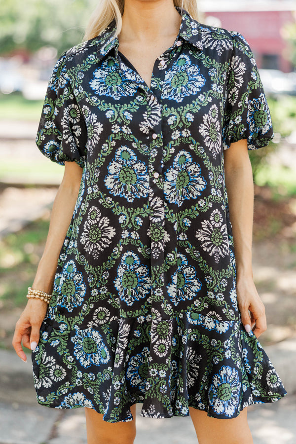 Just Add Joy Black Paisley Shirt Dress