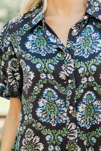 Just Add Joy Black Paisley Shirt Dress