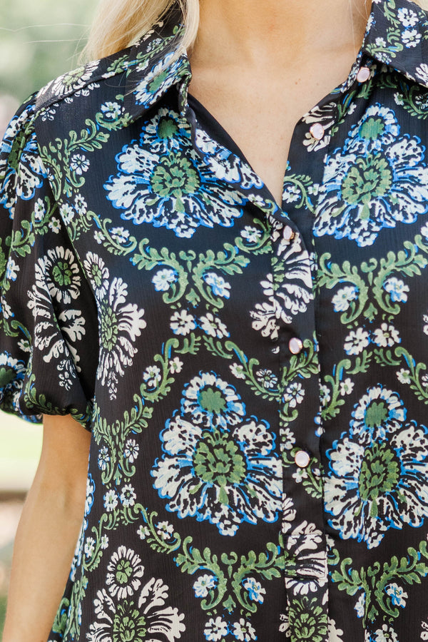 Just Add Joy Black Paisley Shirt Dress