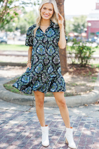 Just Add Joy Black Paisley Shirt Dress