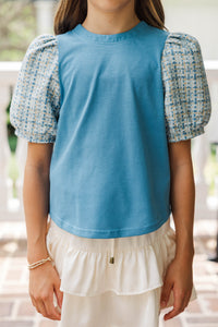 Girls: Take Your Chance Blue Tweed Blouse