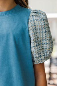 Girls: Take Your Chance Blue Tweed Blouse