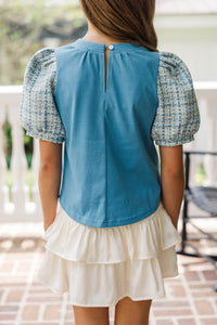 Girls: Take Your Chance Blue Tweed Blouse