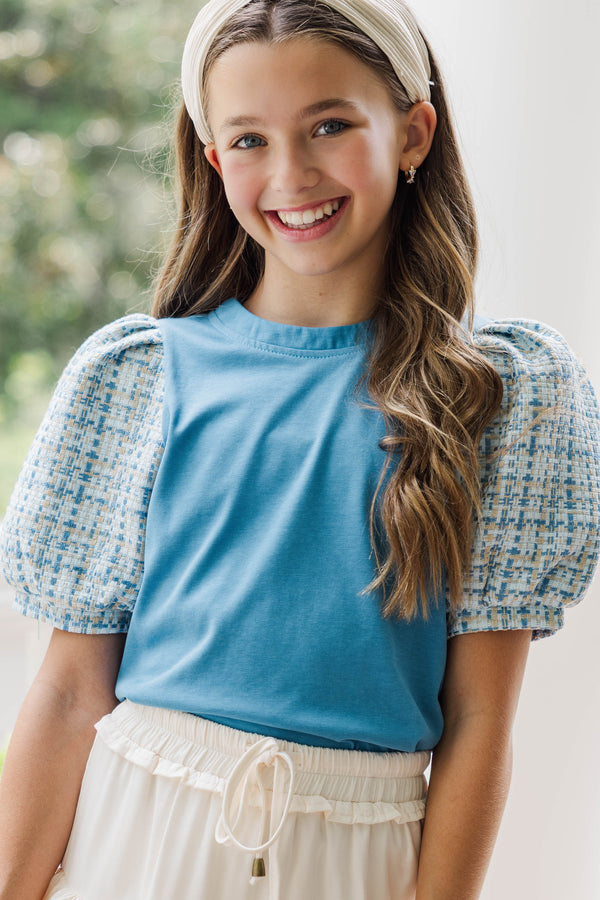 Girls: Take Your Chance Blue Tweed Blouse