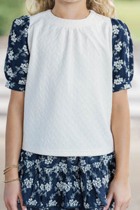 Girls: Can't Miss This Navy Textured Blouse