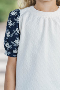Girls: Can't Miss This Navy Textured Blouse