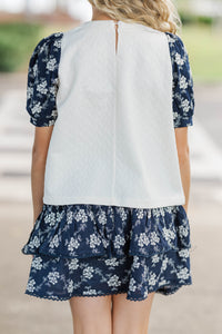 Girls: Can't Miss This Navy Textured Blouse