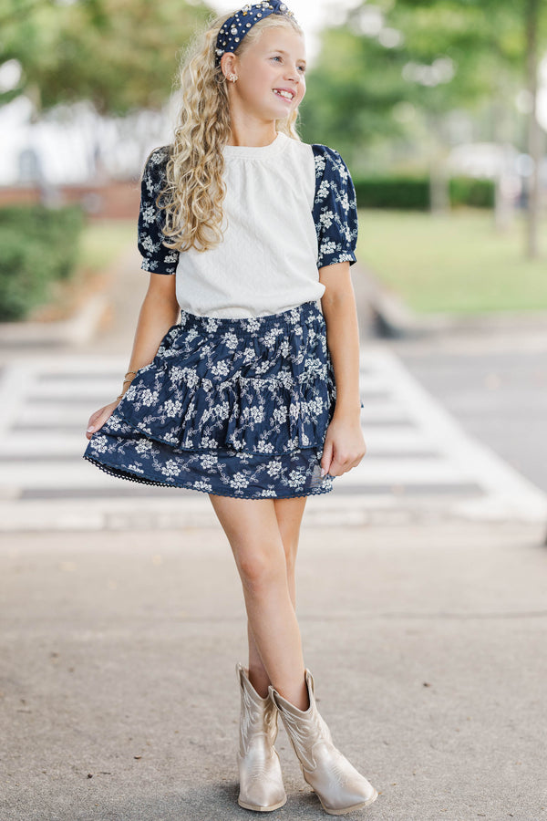 Girls: Can't Miss This Navy Textured Blouse
