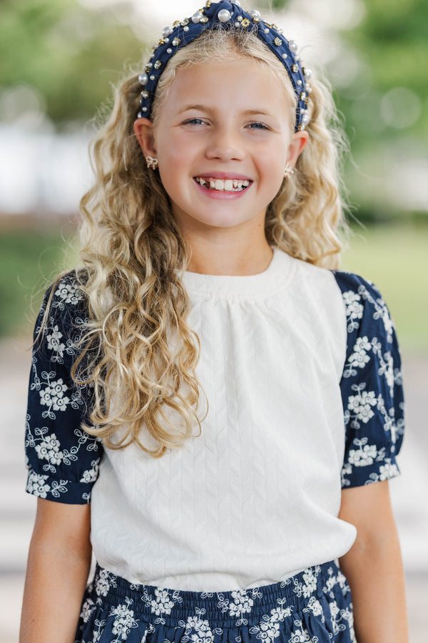 Girls: Can't Miss This Navy Textured Blouse